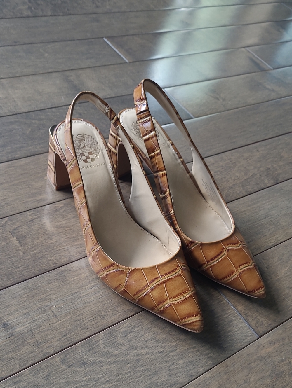 Vince Camuto Hamden Leather Croc-Embossed Slingbacks
